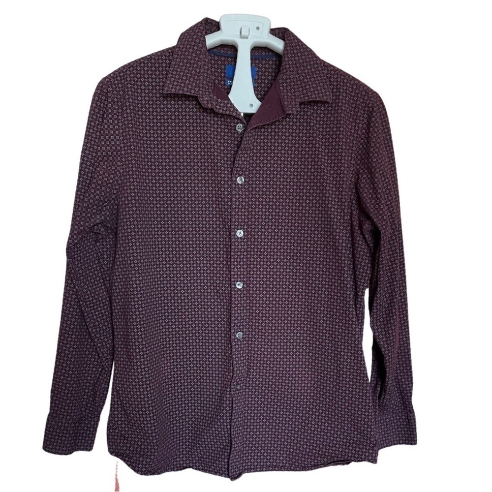 APT.9 Premier Flex Slim Fit Mens Geometric Burgundy Long Sleeve